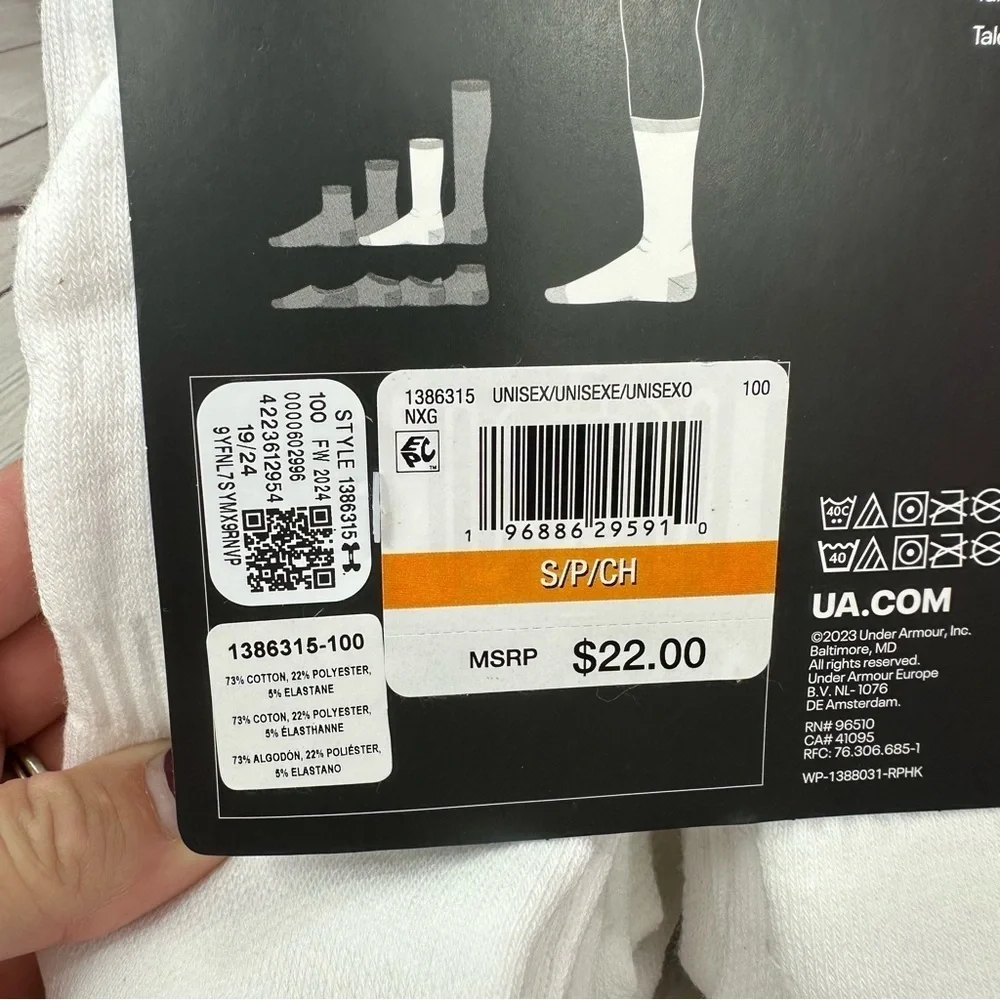 NWT under armour UA training cotton blend crew socks womens 4-6 UNISEX